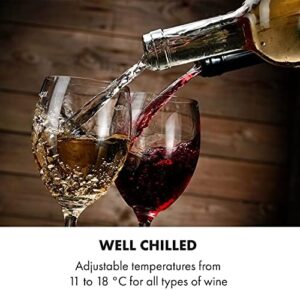 Frigorifero per vini KLARSTEIN Reserva Slim Uno con capacità di 8 bottiglie, design compatto e silenzioso, con luce LED e protezione UV.