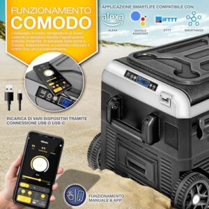 tillvex® Frigorifero Compressore Elettrico 50 Litri, ideale per auto, camion, barca, camper, camping