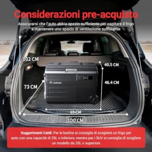 Frigo Portatile AAOBOSI 45L, ideale per campeggio, viaggi e uso familiare, con funzionalità 12V, 24V e 100-240V.