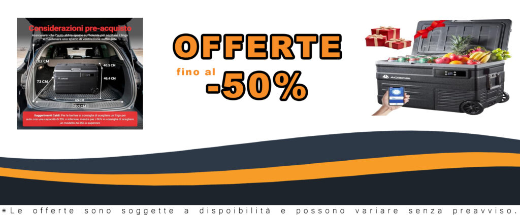 Frigo Portatile AAOBOSI 45L, ideale per campeggio, viaggi e uso familiare, con funzionalità 12V, 24V e 100-240V.