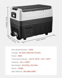 VEVOR Frigorifero per Auto 45L, Frigo Compressore Congelatore Portatile con Ruote e Manico