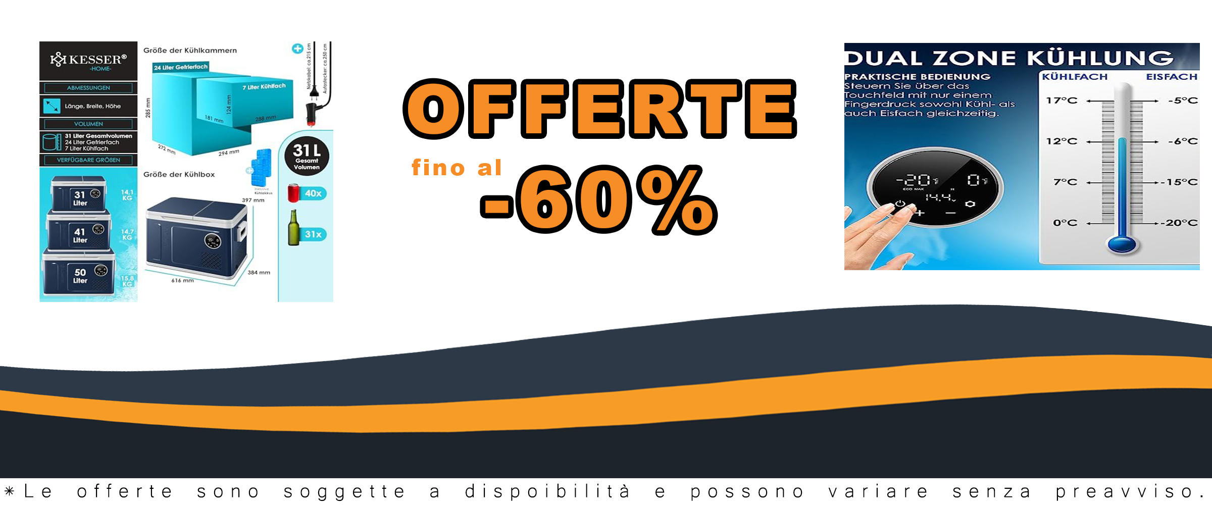 KESSER® Compressore Frigorifero Box 2 in 1 con doppia zona e LED touch, blu navy e grigio
