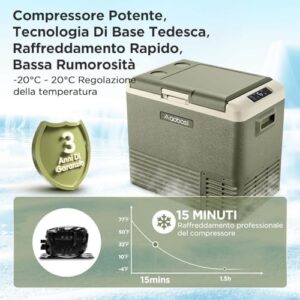 Frigo portatile AAOBOSI 50L in un'auto, ideale per campeggio e viaggi su strada.
