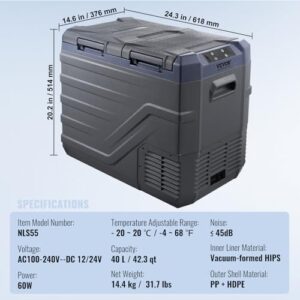 VEVOR Frigorifero per Auto, Congelatore Portatile Doppia Zona 40 L, ideale per campeggio e viaggi in camper