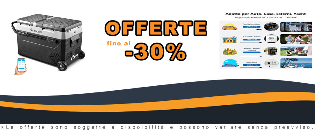 Frigorifero portatile AAOBOSI 55L per auto, con controllo tramite APP, temperatura da -20℃ a +20℃, alimentazione 12/24 V CC e 100/240 V CA.