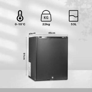 Frigorifero SMETA 12V 230V nero, perfetto per campeggio, auto e ufficio, compatibile con alimentazione 12V e 230V, capacità 53 litri