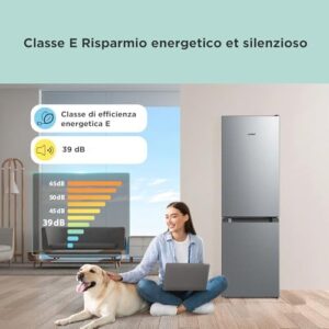 Frigorifero COMFEE' RCB169DS2(E) con congelatore, luce LED, e design elegante in argento