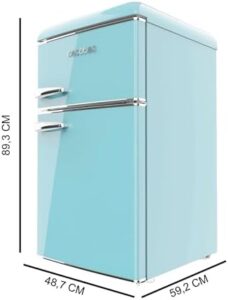 Cecotec Mini Frigorifero Retro Bolero Coolmarket 2D Origin 86 Blue E con maniglia cromata e design vintage, perfetto per ogni ambiente