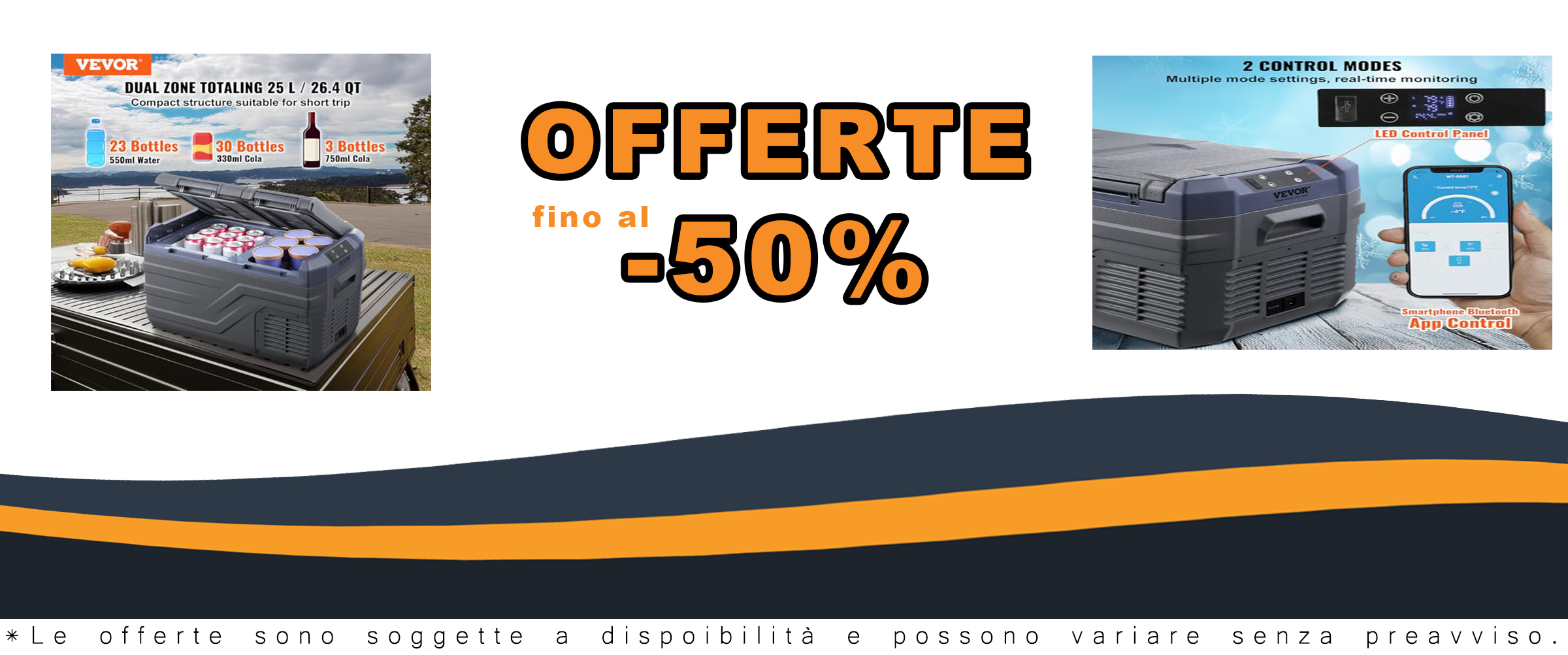 VEVOR Frigorifero per Auto, Congelatore Portatile Doppia Zona 25 L, 12 Volt, Gamma Regolabile da -20~20 ℃, Dispositivo di Raffreddamento a Compressore 12/24 V CC e 100-240 V CA per Campeggio Camper