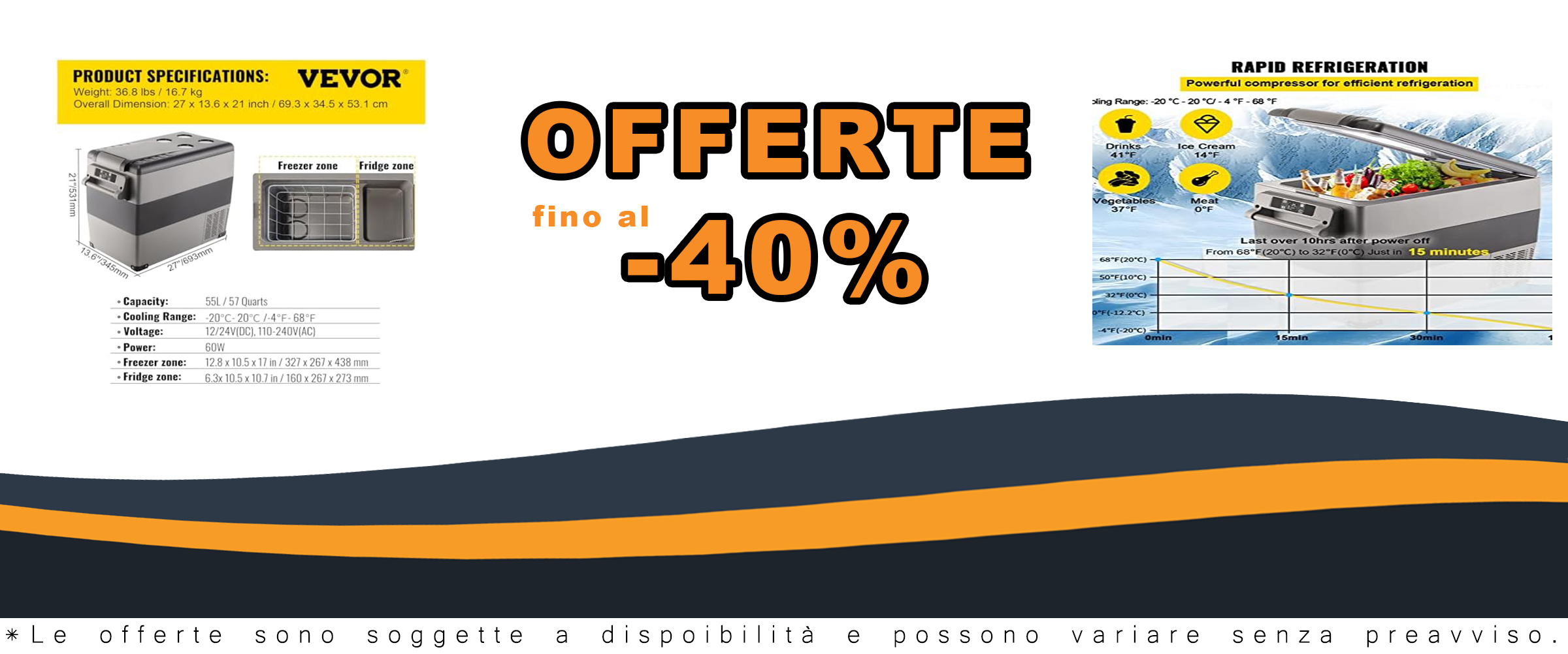 VEVOR Frigorifero Auto per viaggi e campeggio, capacità elevata e design portatile