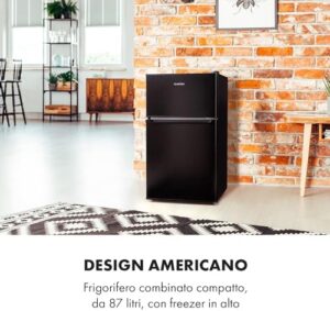 Frigorifero Klarstein Big Daddy Cool con design elegante, classe energetica E e capacità combinata di 87 litri, ideale per piccoli appartamenti