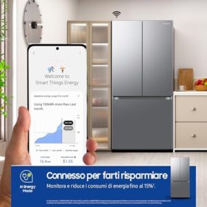Samsung Frigorifero 3 Porte AI RF50C510ES9/EF, con WiFi e tecnologia AI Energy Mode, in Metal Inox