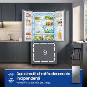 Samsung Frigorifero 3 Porte AI RF50C510ES9/EF, con WiFi e tecnologia AI Energy Mode, in Metal Inox