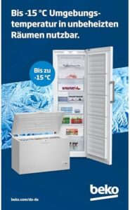 Congelatore Beko HSM37540 B300 con 360 litri di capacità utile e tecnologia MinFrost, ideale per famiglie numerose.