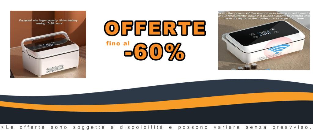 Frigorifero portatile per insulina con display LCD ad alta definizione, controllo temperatura 0-8°C, perfetto per viaggi e campeggio.