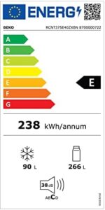 Beko Koel-vriescombinatie RCNT375E40ZXBN, frigorifero freestanding in acciaio inox con capacità di 356 litri e sbrinamento automatico.