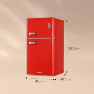 KLARSTEIN Irene - Frigorifero con Freezer, Rétro, Potenza di Raffreddamento Regolabile, 61 L, Freezer da 25 L, Rosso
