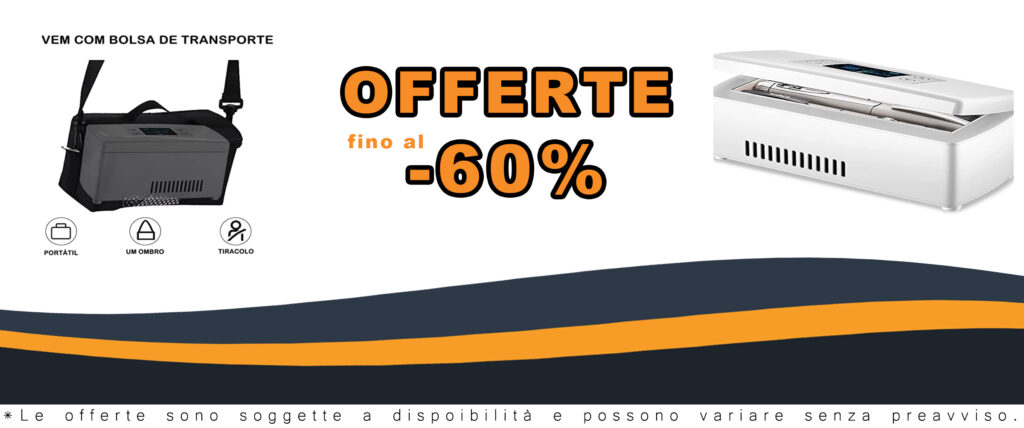 Mini frigorifero portatile con display LCD per il trasporto sicuro di farmaci e insulina, ricaricabile tramite USB.