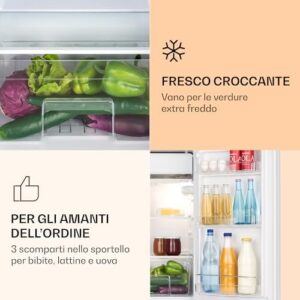 Klarstein Luminance Frost - Combinazione di Frigorifero e Congelatore, Posizionamento Libero, Frontale in Vetro di Sicurezza, 91 Litri di Volume Totale, Bianco