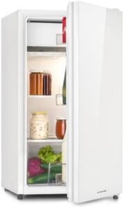 Klarstein Luminance Frost - Combinazione di Frigorifero e Congelatore, Posizionamento Libero, Frontale in Vetro di Sicurezza, 91 Litri di Volume Totale, Bianco