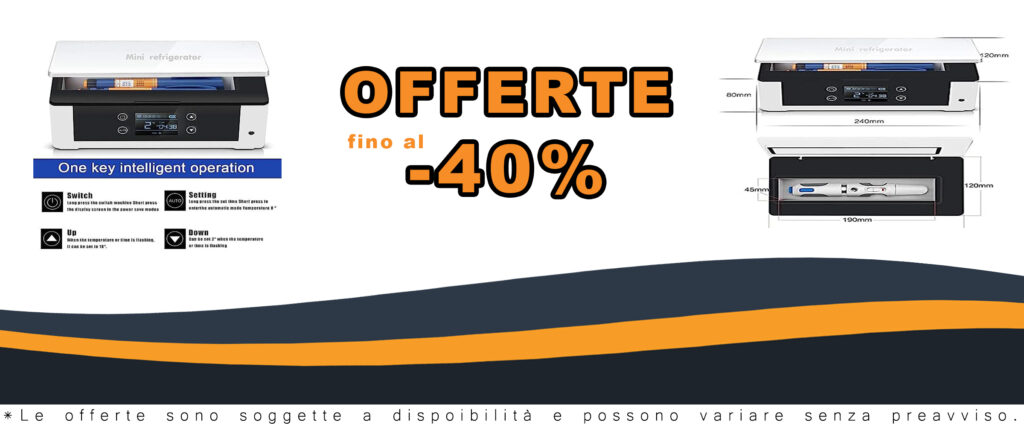 Frigorifero per insulina portatile con dispositivo di raffreddamento, ideale per mantenere i farmaci alla temperatura corretta durante i viaggi.