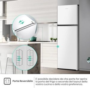 Hisense RT327N4AWE Frigorifero Doppia Porta a libera installazione Total No Frost, sistema di ventilazione Multi Air Flow, Larghezza 55 cm, Colore Bianco, Capacità netta 249 L