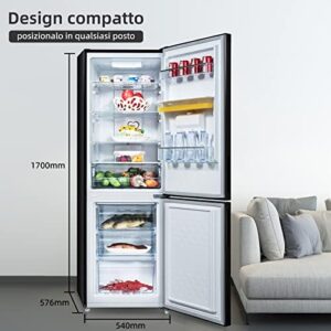 CHiQ Frigorifero Combinato FBM228NE4DE 228 Litres (158+70) Frigo ventilato e Congelatore No Frost, Inox scuro, Porte reversibili, Classe energetica E, 41db, 12 anni di garanzia sul compressore