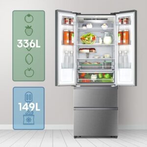 Hisense RF632N4BCE Frigorifero French Door, 485 Litri, Ridotta Profondità 70 Cm, Inox, Total No Frost, Classe Energetica E