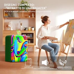 HCK 107L Retro Frigorifero congelatore, frigorifero compatto indipendente con pittura artistica, termostato regolabile: frigorifero 0~10°C e congelatore superiore da -25~-15°C per la casa