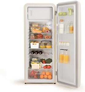 CREATE - RETRO FRIDGE 150 SILVER/Frigorifero beige maniglia argento/Con congelatore, 150 cm