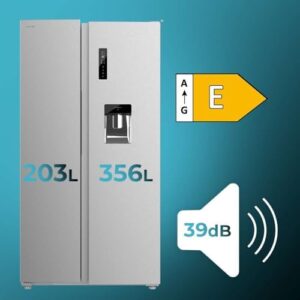 Cecotec - Bolero CoolMarket SBS 562 Inox E, Frigorifero americano da 559 litri, 559 L, 177 cm x 90 cm, classe E, sistema Multi Air Flow, Total No Frost, motore inverter plus
