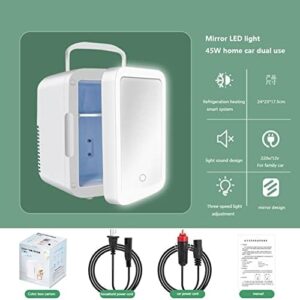 Frigorifero portatile con specchio LED per cura della pelle e conservazione di cibo e bevande.