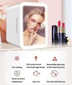 MNBVH Frigorifero per la Cura della Pelle con Specchio a LED, Mini Frigorifero Ecologico e Silenzioso per la Bellezza
