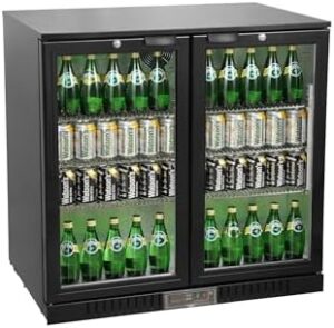 METRO Professional Frigo Vetrina per bevande con porta in vetro, 90x53x86.5 cm, acciaio/alluminio/vetro, refrigerazione ad aria, con serratura e chiave (Nero, 198 L)
