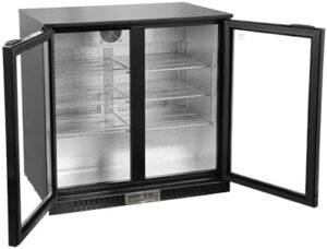 METRO Professional Frigo Vetrina per bevande con porta in vetro, 90x53x86.5 cm, acciaio/alluminio/vetro, refrigerazione ad aria, con serratura e chiave (Nero, 198 L)