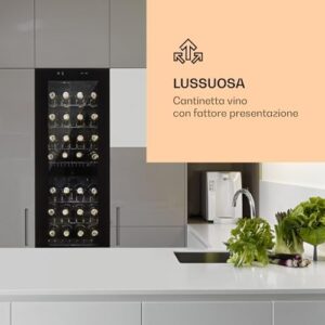KLARSTEIN Cantinetta Vino Refrigerata a Zona Doppia per Interno/Esterni, Frigo Bar, Cantina Vino con Vetrina, Mini Frigo con Protezione UV, Frigorifero Piccolo Touch Control 5-18°C, 116L 39 Bottiglie