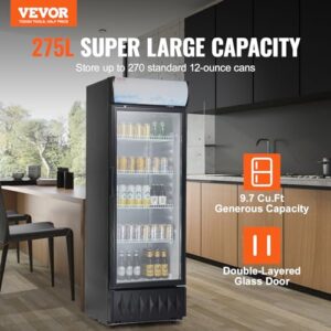 VEVOR Frigorifero per Bevande Commerciale 275L Vetrina Frigo Temperatura 0-10℃ Armadietto per Bevande Refrigerato 4 Ripiani Regolabili Scatola Luminosa Personalizzabile per Negozio Supermercato Bar