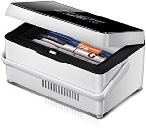 Scatola refrigerante per insulina per auto, piccolo frigorifero portatile con batteria di grande capacità, ideale per viaggi.