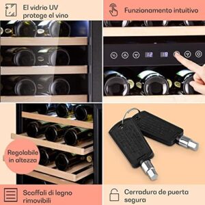 KLARSTEIN Cantinetta Vino, Cantinetta Vino Refrigerata a Zona Doppia per Interno/Esterni, Frigo Bar, Cantina Vino con Vetrina, Mini Bar con Protezione UV, Frigo Vino Touch, 5-18°C, 73 Bottiglie