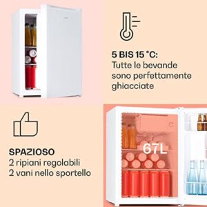 Klarstein Mini Frigo Retro, Frigo Portatile da Camera con Freezer 4L, Frigorifero Piccolo Silenzioso da Ufficio, Mini Frigo Bar con Ripiani Rimovibili, Frigo Bar da Campeggio, Temperatura 5-14°C, 67L