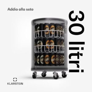 KLARSTEIN Mini Frigo da Camera per Birra, Frigo Portatile da Camera, Frigo Piccolo da Ufficio, Mini Frigo da Ufficio con Porta in Vetro, Mini Frigo Bar da Camera con Ripiani Rimovibili, 0-16°C, 30L