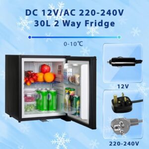 Smad Frigorifero 12V, Frigo Camper 12V 220V, Silenzioso, 30 litri, Frigobar per Auto, Ufficio, Camera, Hotel, Nero