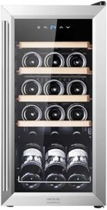 Cecotec Cantina Vino 15 bottiglie - Cantinetta Vino GrandSommelier 1550 Inox Compressor. 15 bottiglie, compressore silenzioso, temperatura 5-18°C, pannello touch, senza vibrazioni, 39 dB
