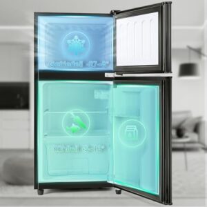 Merax Frigorifero congelatore 60 litri di volume, mini frigorifero a doppia porta con 22 litri di volume congelatore, 38 litri, capacità di raffreddamento 172 kWh/anno, luce a LED, nero premium