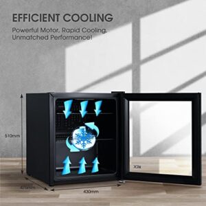 HCK - Mini frigorifero con porta in vetro, zona di raffreddamento 0-15 °C e 2 ripiani, frigorifero compatto per bevande per bar e soggiorno