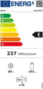 Réfrigérateur combiné pose-libre BOSCH - KGN33NLEB - SER2 - inox look -Volume utile total: 282 l - 176x60cm - No Frost - Inox