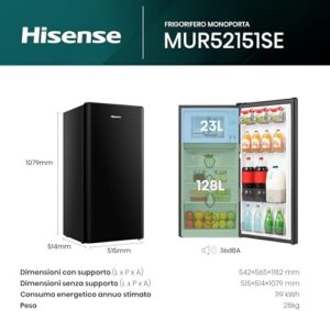 Hisense MUR52151BE Frigorifero Monoporta, 150 Litri, 40 Decibel, Senza installazione, Nero