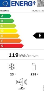 Hisense MUR52151BE Frigorifero Monoporta, 150 Litri, 40 Decibel, Senza installazione, Nero