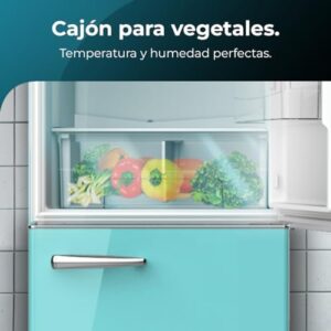 Cecotec Frigorifero Combinato Retro da 300L Bolero CoolMarket Combi Origin 300 Green E, Classe E, LED interno, Crisper Box, controllo della temperatura, maniglia cromata e ripiani in vetro.