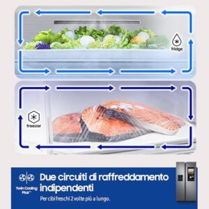 Samsung Frigorifero Side by Side Samsung Family Hub RS6HDG883ES9/EF, Wifi con AI Energy Mode, SpaceMax, Smart Cooling, Dispenser dell'acqua, 614 L, LxAxP: 91,2 x 178 x 71,6 cm, Metal Inox